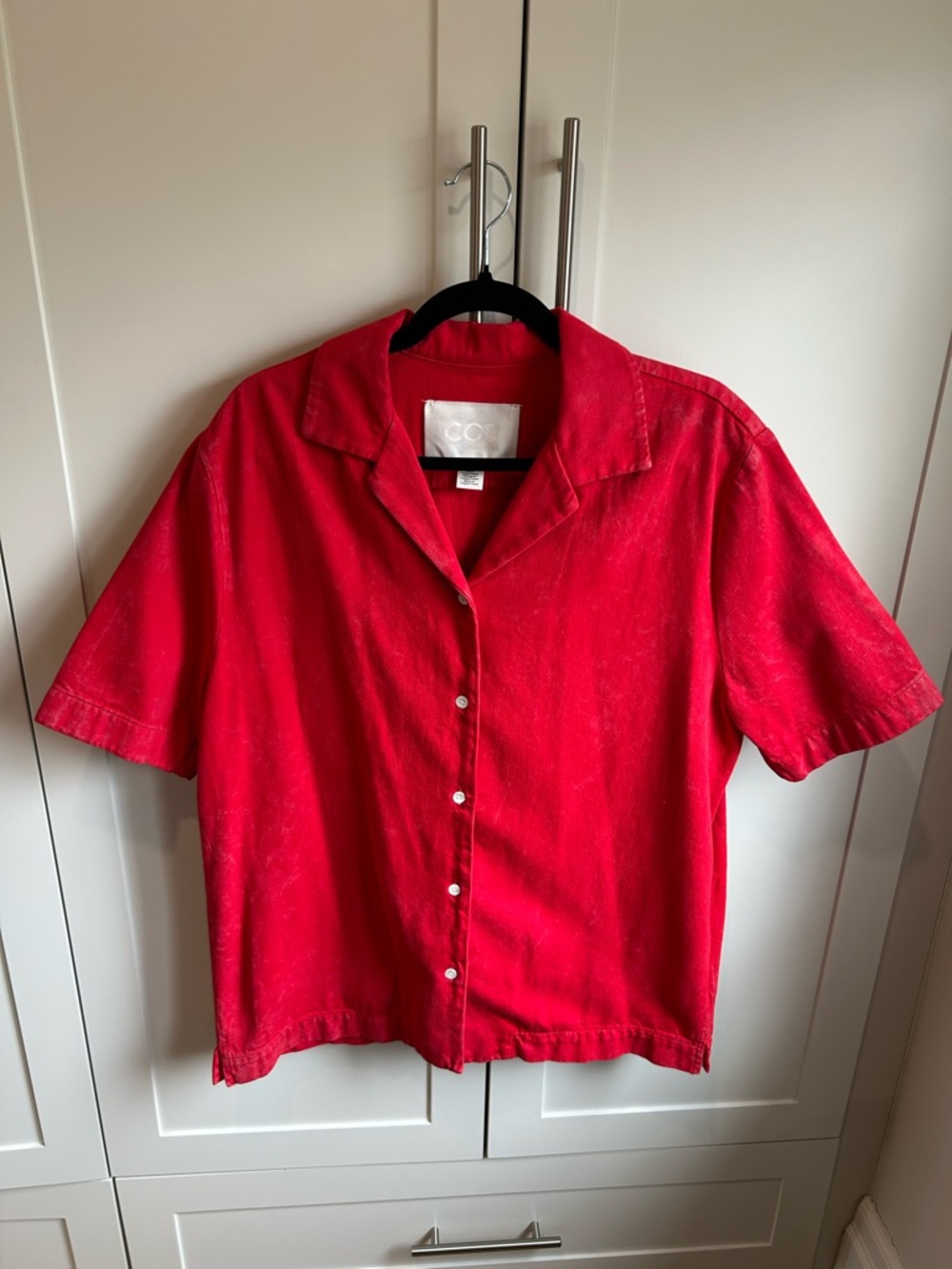 COS Red Denim Button-Up Shirt - Picture 2 of 7